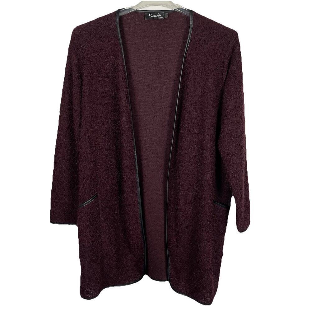 Sympli Boucle Cardigan Sweater Duster Size 14 Burgundy Wool Blend Lagenlook Cozy